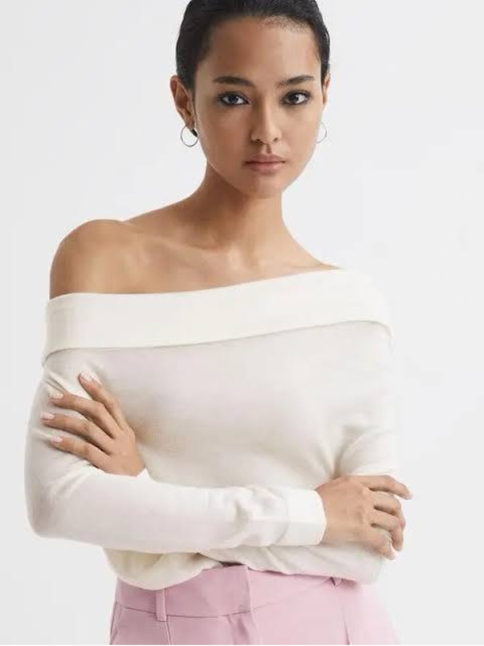 Reiss Gracey Off-The-Shoulder Wool Top S